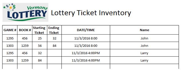 Lottery Ticket Inventory sheet example
